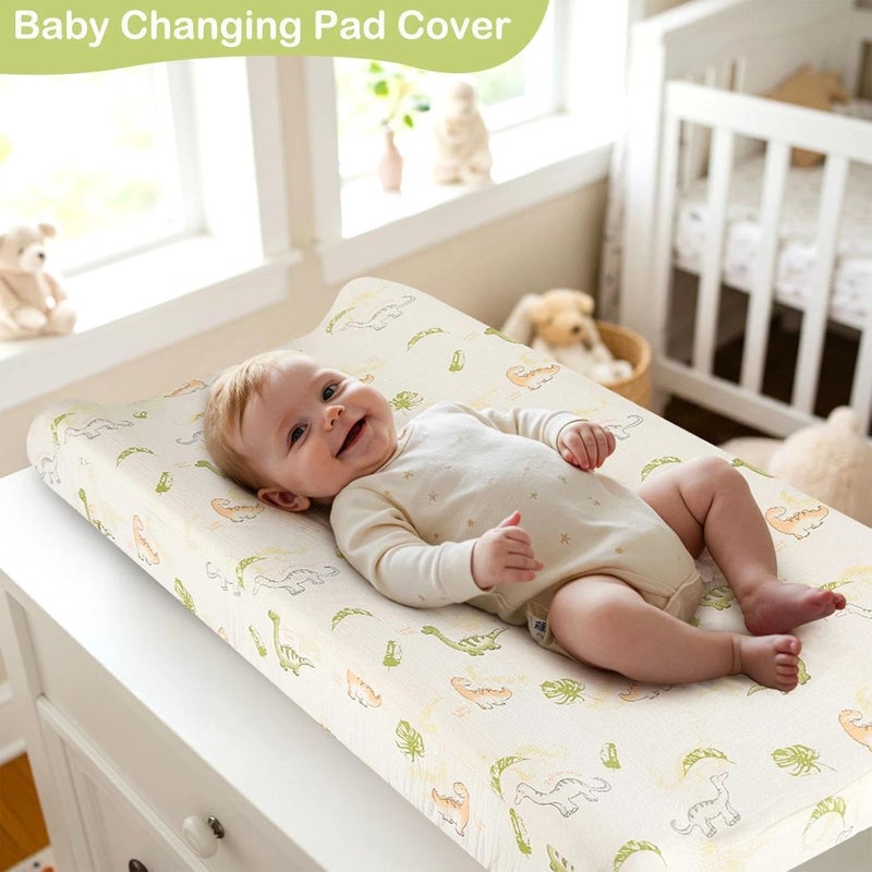 Basumee Muslin Changing Pad Cover Waterproof 2 Pack Baby Changing Table Covers for Boys and Girls Soft Breathable Nursery Diaper Change Table Cover Pad Fits 32"x16", Green - Image 4
